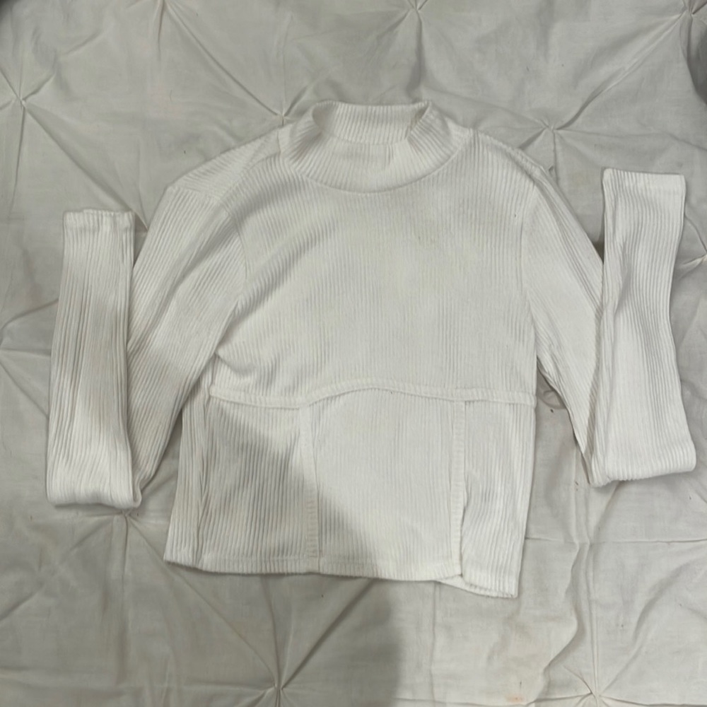 White Pacsun long-sleeve with mock neck, ribbed material.  Runs true to size
